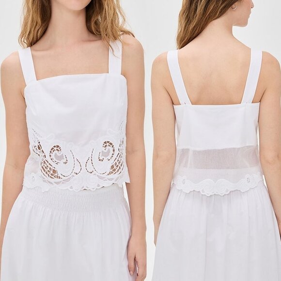 NEW Rag & Bone Clem Eyelet Embroidered Trim 100% Cotton Tank White $198 Sheer - Picture 3 of 16